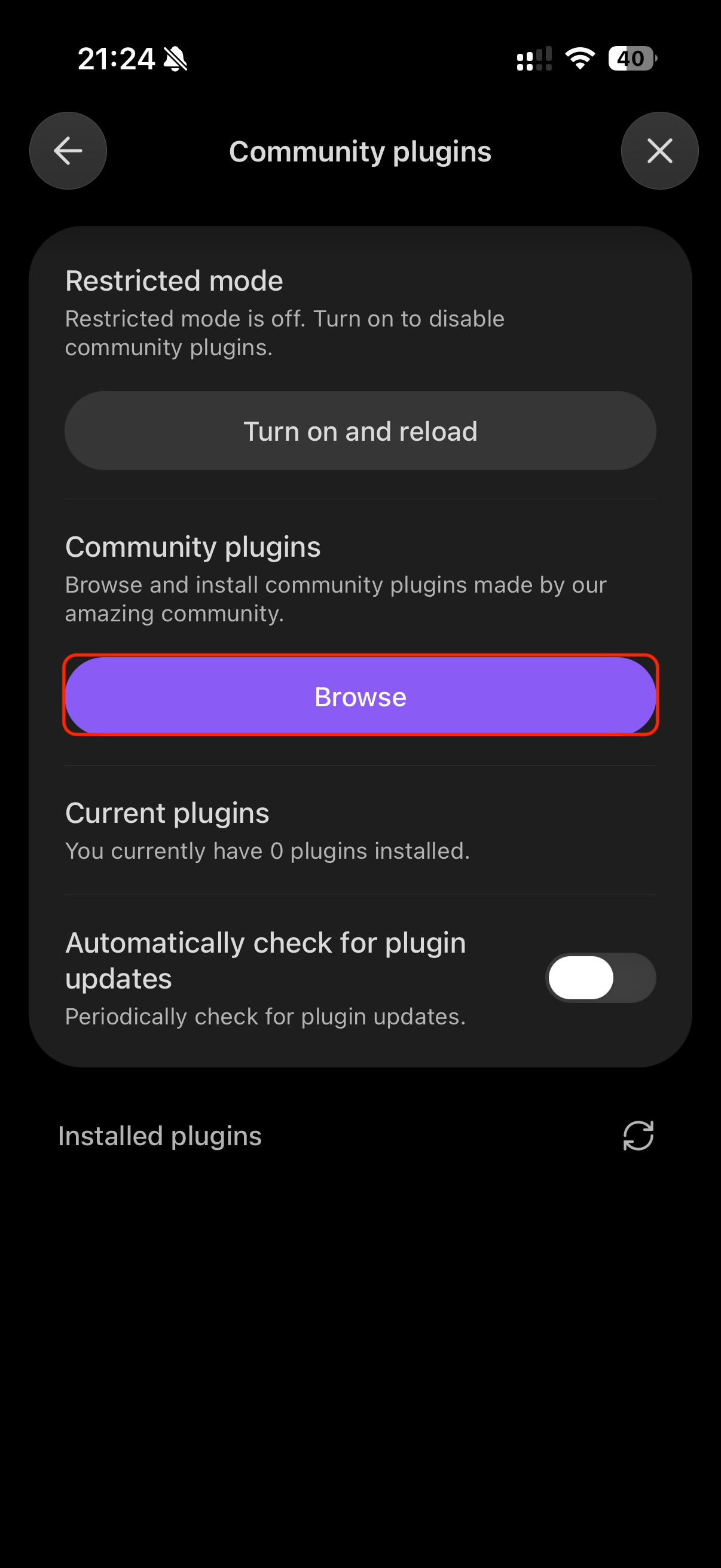 Browse plugins on mobile