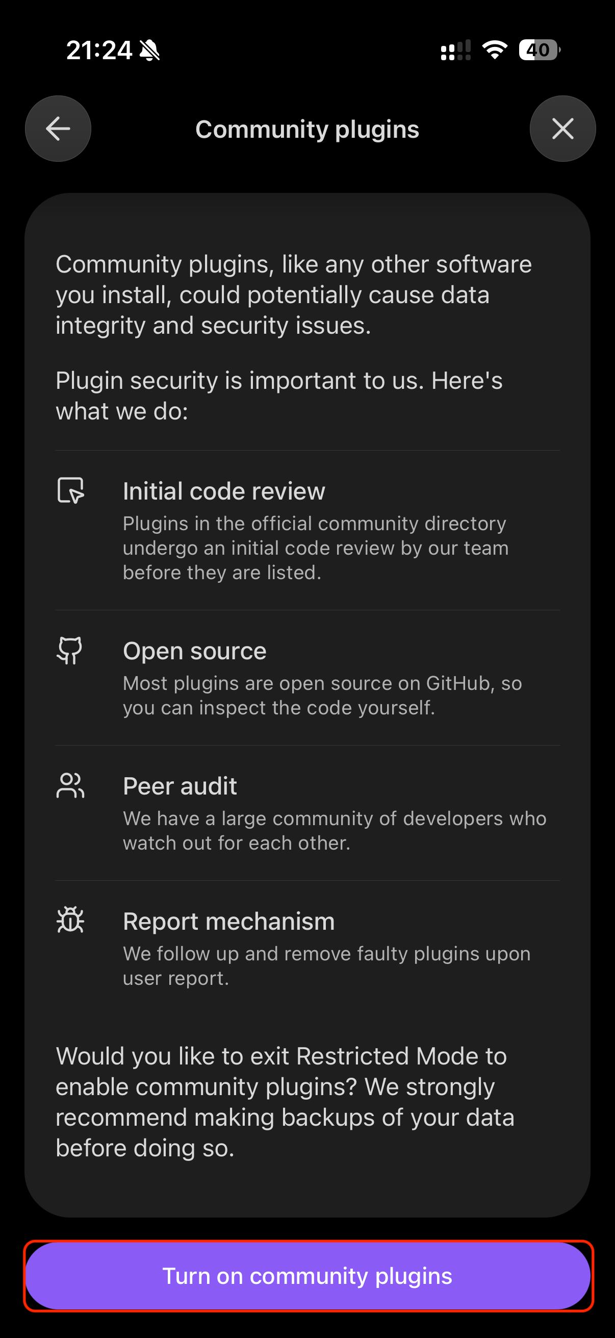 Turn on community plugins on mobile