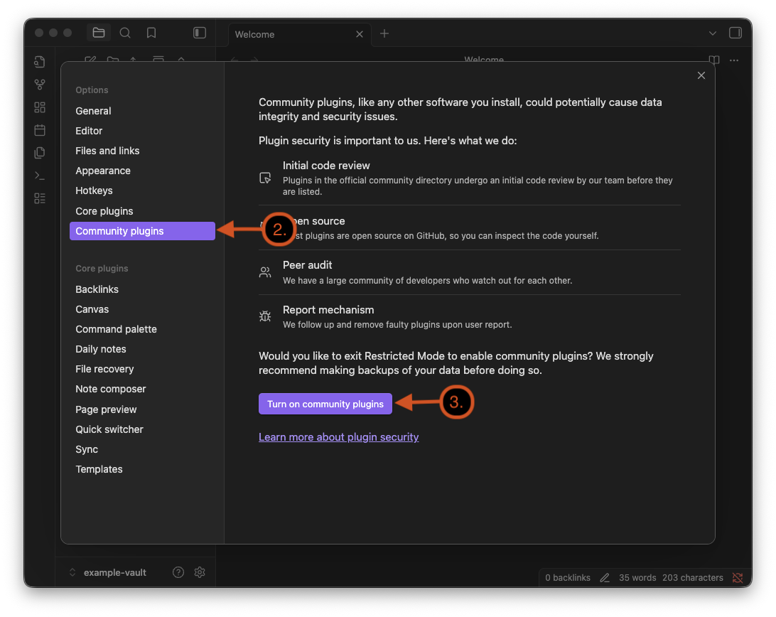 Community plugins in Obsidian